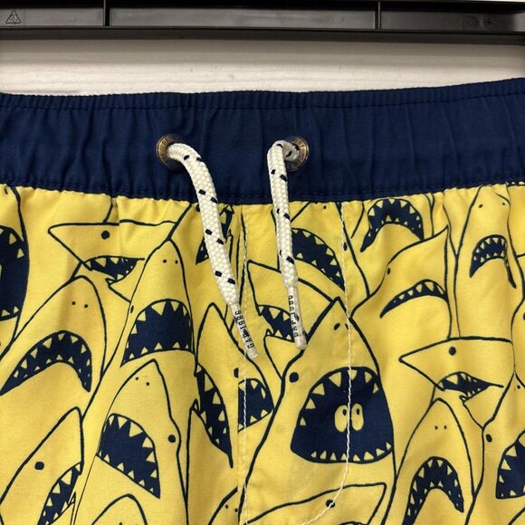 Gap Boys Board Shorts Yellow Blue Sharks Pockets Drawstring Swim Trunks S - Picture 2 of 8